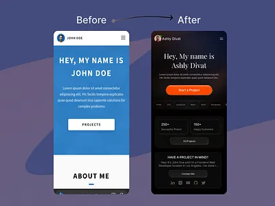 Portfolio Mobile Responsive Design before after darkmode portfolio redesign responsive ui ux web design