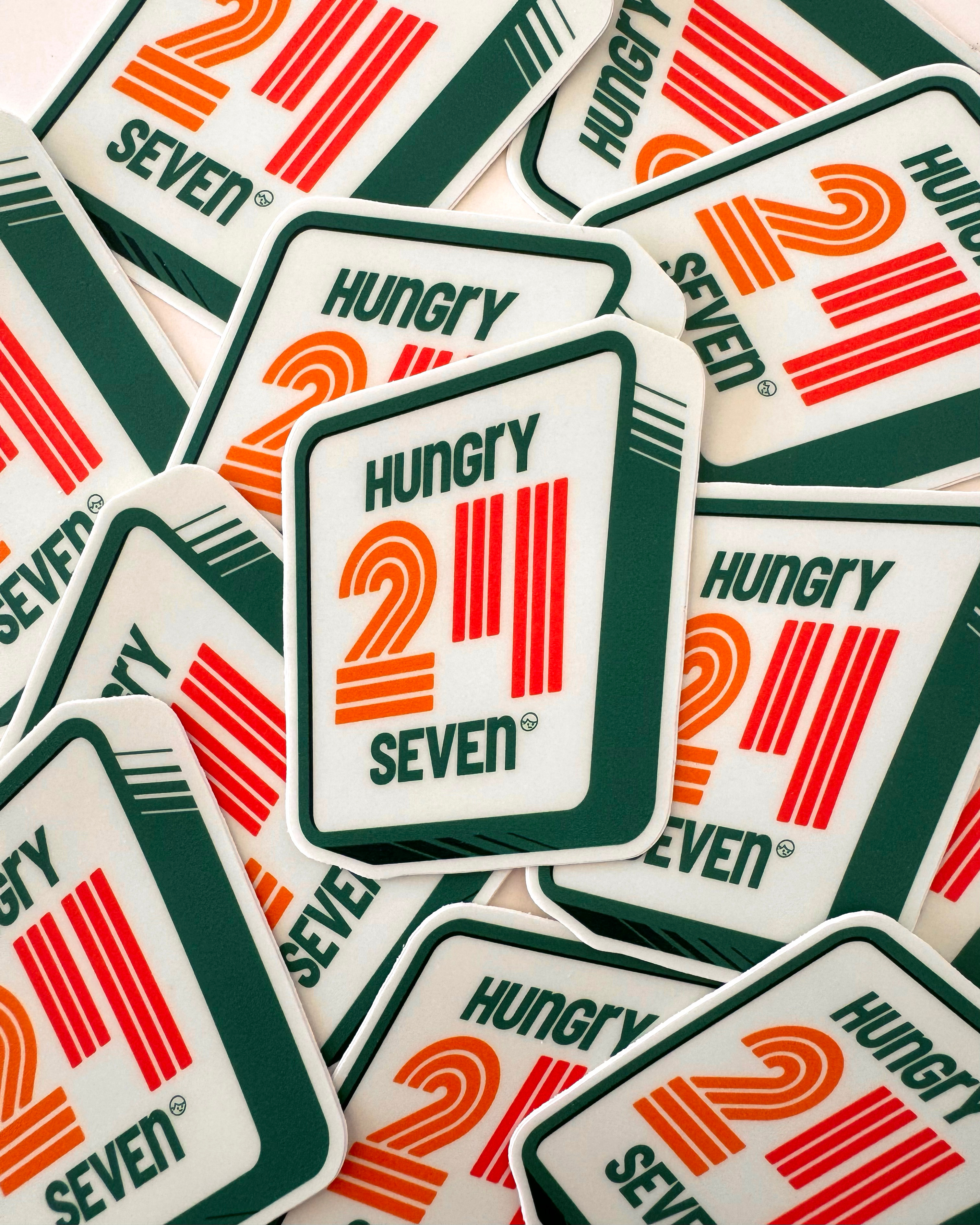 Hungry 24 Seven Sticker 24 3d 7 badge eleven food graphic design hours illustration logo retro sticker vintage