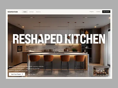 Reshaped Kitchen • Interior Design Website Hero Section architecture design design hero section interior design interior web design interior website kitchen design kitchen interior landing page luxury interior minimal design studio ui uiux web design web design real estate interior website design wingly