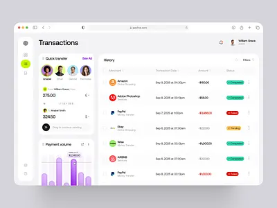 Modern Fintech Website & Payment Dashboard banking dashboard clean dashboard design dashboard ui design data visualization ui digital banking ui finance product ui finance ui financial analytics fintech dashboard fintech product design fintech ux modern fintech payment history payment platform payments interface saas dashboard transaction management transactions dashboard ux for fintech web app dashboard