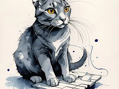 Thinking very important cat thoughts cat cats cozy feline illustration minimalist pets watercolor whiskers