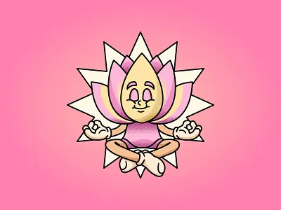 Zen Bloom: The Meditating Lotus 1930s branding cartoon character design flat design halftone illustration lotus mascot meditation mindfulness pastel retro rubberhose sticker vector vintage wellness yoga zen
