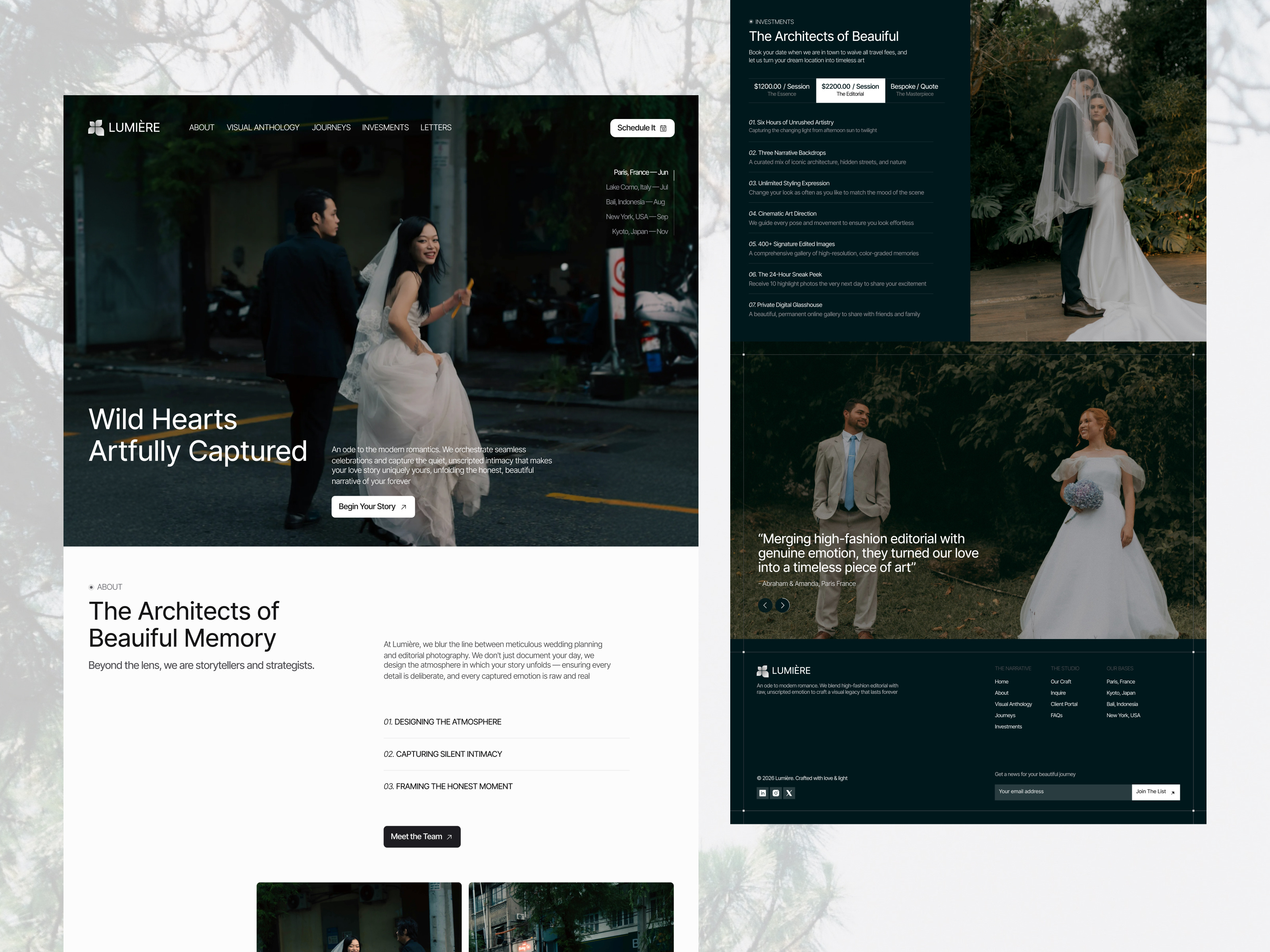 LUMIERE - Pre Wedding Photography Studio Landing Page animation clean editorial elegant landing page levian luxury minimal modern motion graphics photography portofolio product typography ui ux web design website wedding