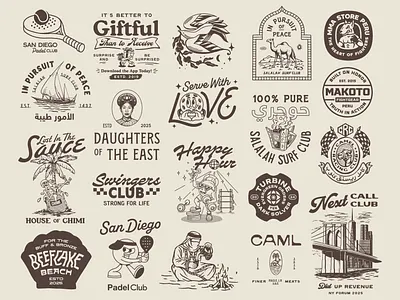 Our Selected Works 2025 - Vol. IV apparel badge beach bird branding camel design graphic design handdrawn illustration logo logotype mma paddle retro sport ui ux vector vintage
