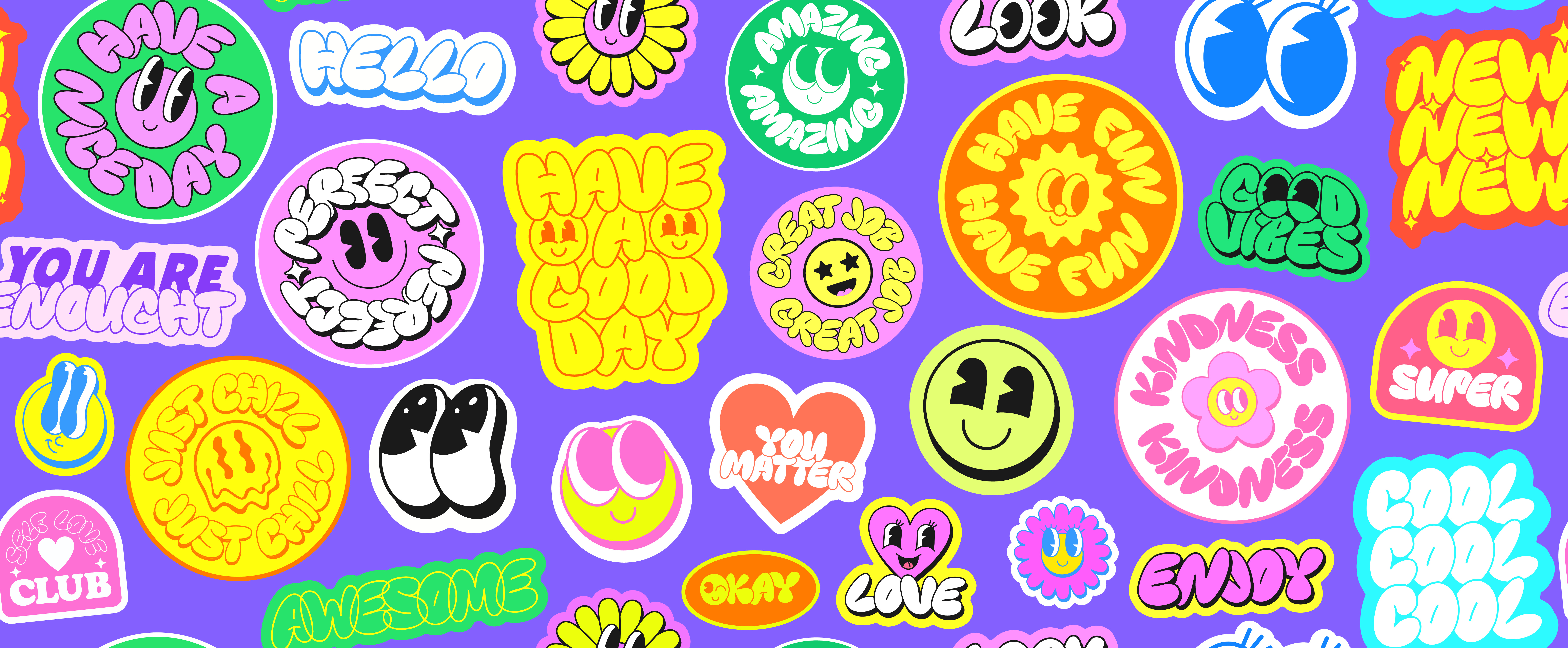 Cool Pop Art Cute Cartoon Stickers Vector Design 2000s 90s abstract art badge cartoon character cool cute emoji funky groovy happy label patch playful pop smile sticker y2k