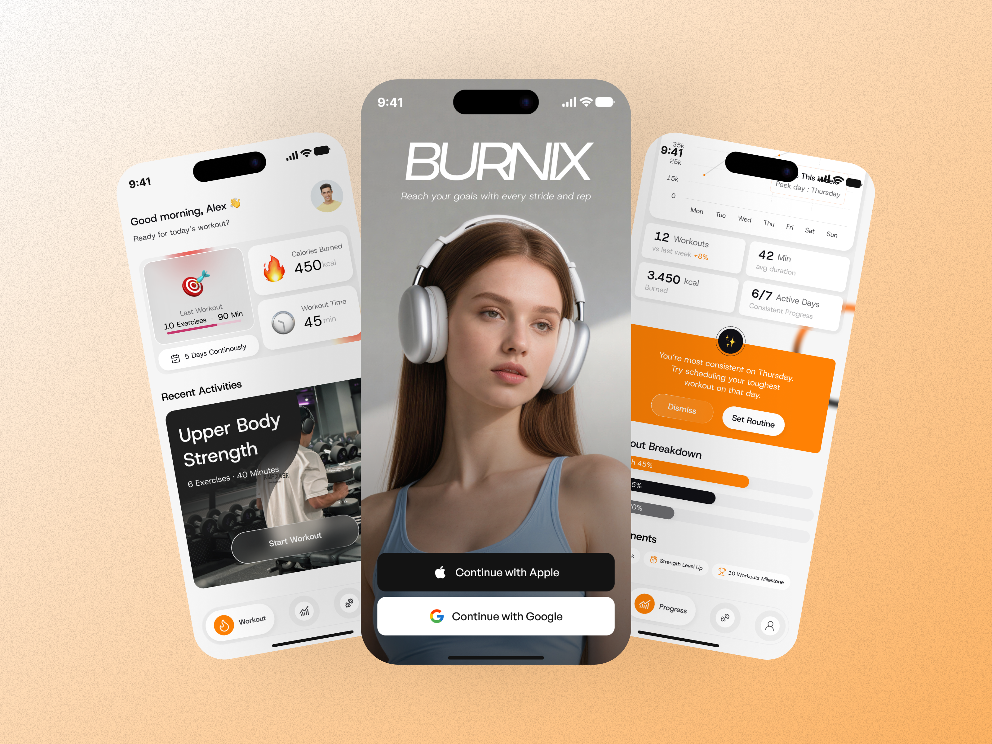 Fitness Tracking App UI — Smart Workout & Progress appdesign cleanui fitnessapp fitnesslifestyle fitnesstracking fitnessui healthapp healthtech minimaldesign mobiledesign mobileui mobileux progresstracking smartworkout uiinspiration uiux userinterface uxdesign workoutapp workouttracker