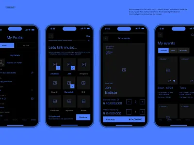 Wireframe UX/UI Concept – Ticket Booking Aplication Design app application branding concert design event graphic design interface logo mobile prototype ticket ui ux uxui webdesign website wireframe