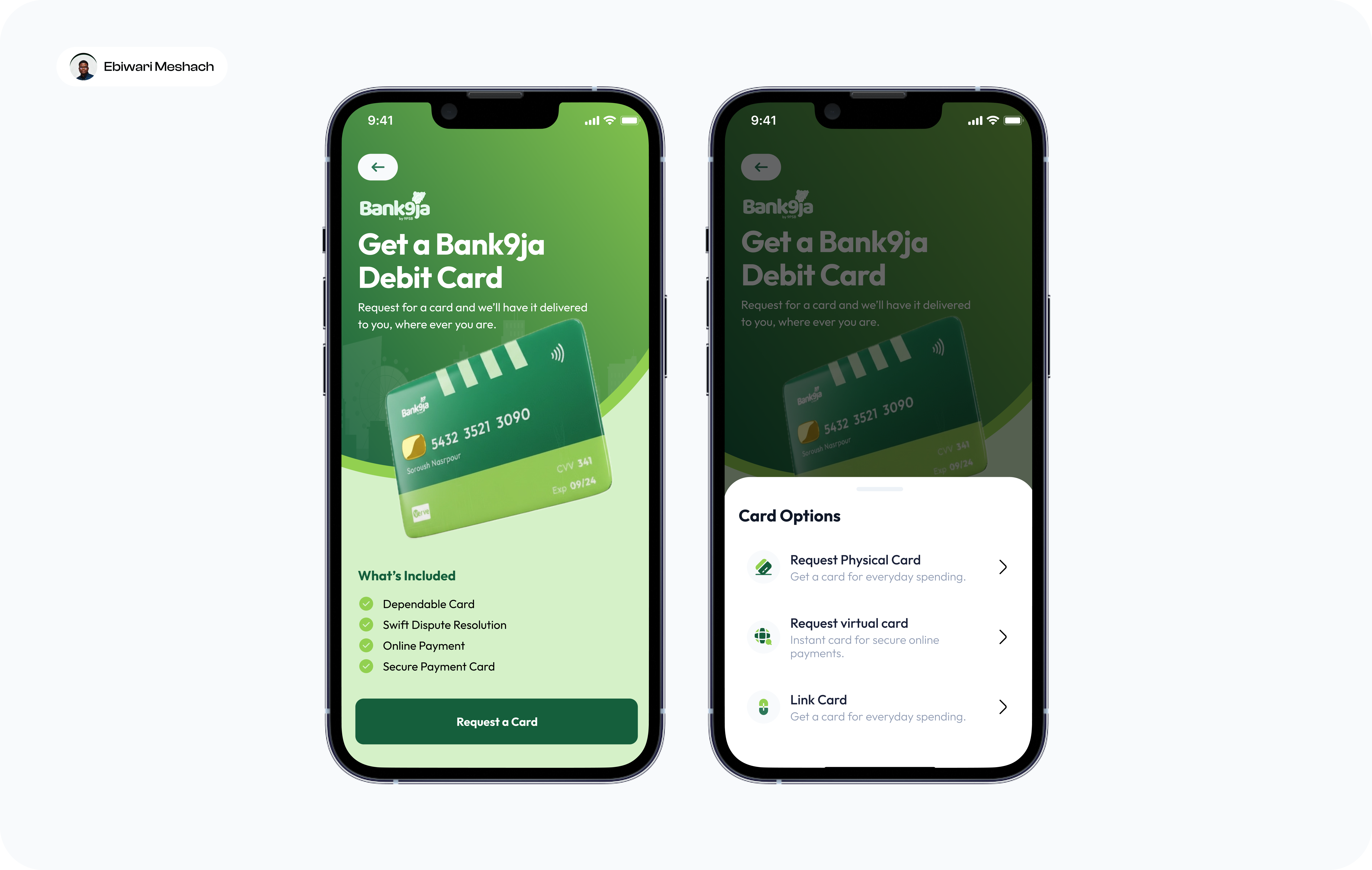 Debit Card Request Flow — Bank9ja Mobile App