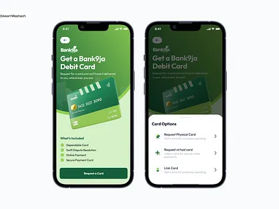 Debit card request flow on Bank9ja mobile app app finance fintech mobile app mockup ui ux