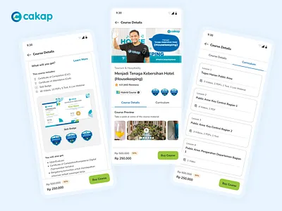 Course Detail Self-Paced - Cakap blue course curriculum design detail education edutech mobile mobile app mobile design online course ui ux