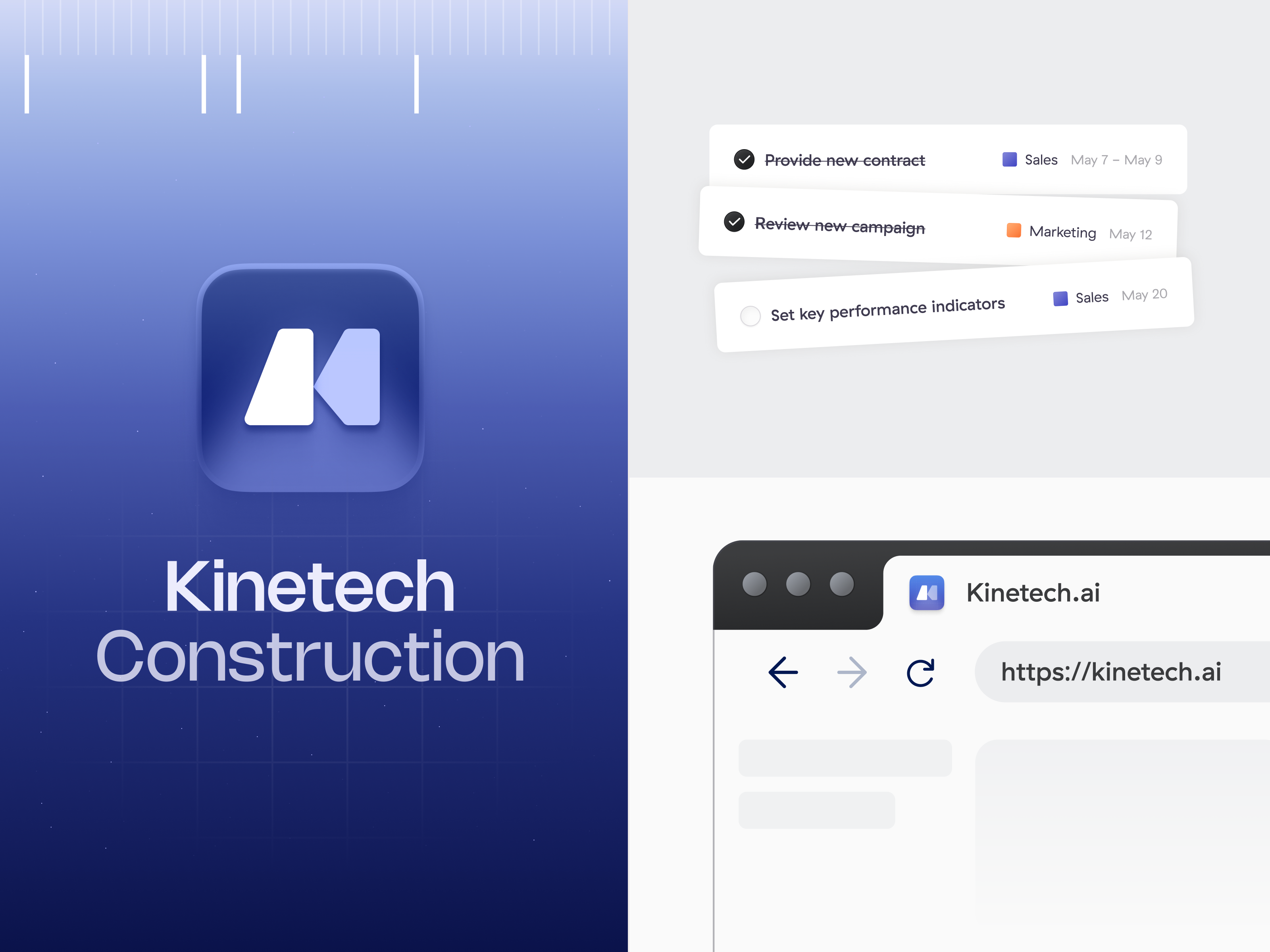 kinetech branding beats blue branding clean construction design illustration minimal real estate saas simple ui voit white xandovoit