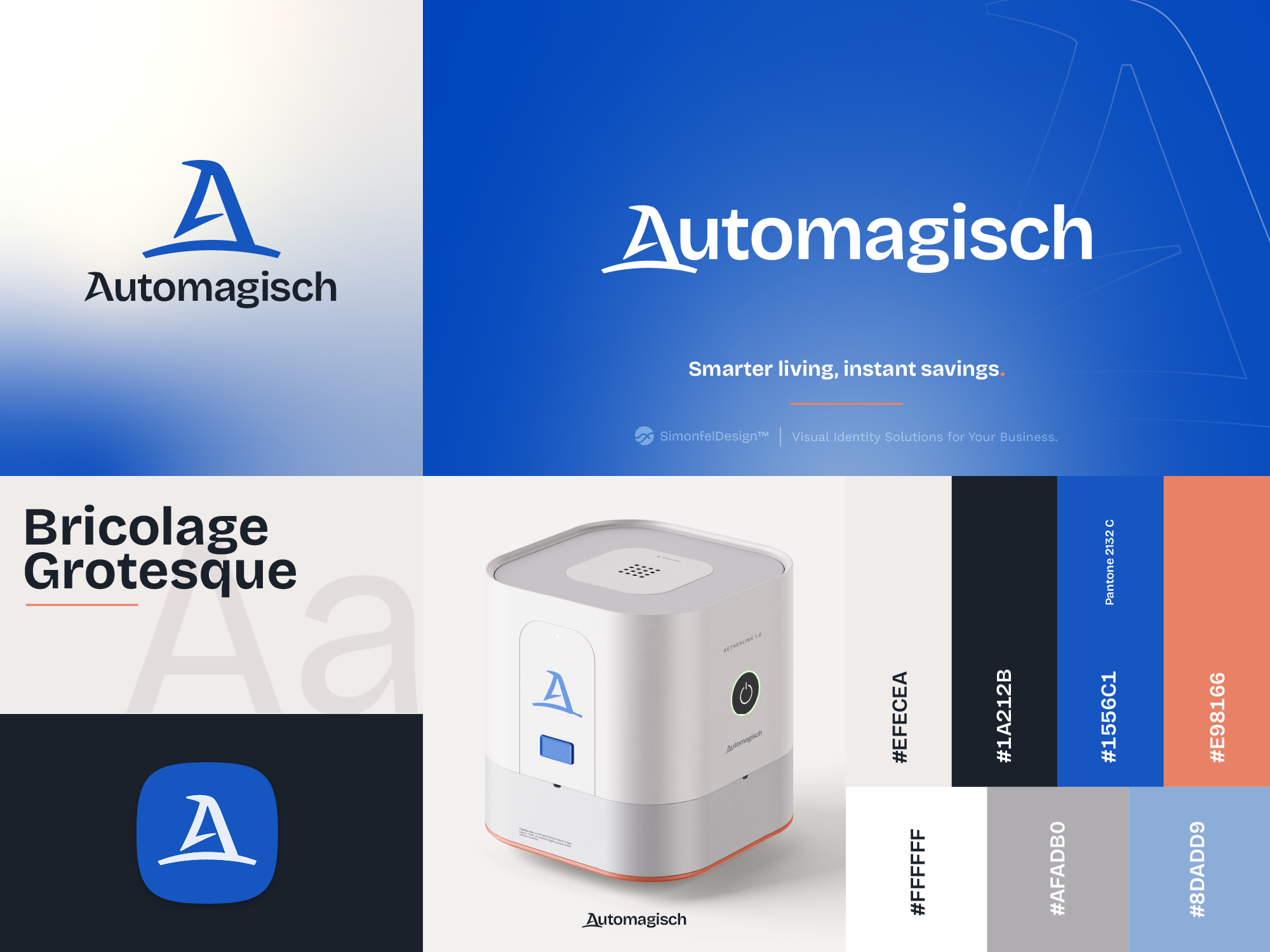 Autogmagisch Brand Design auto automagisch blue branding bricolage grotesque color palette energy font hat heating home magic magical modern smart smarthome solar technology typography wizard