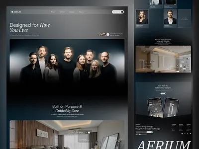 Aerium - Luxury Minimalist Smart Home Technology Website - About about page about page website automation clean company profile elegant glassmorphism gradient landing page minimalist mobile app modern smart home smart home website team page ui ui design web design website website design