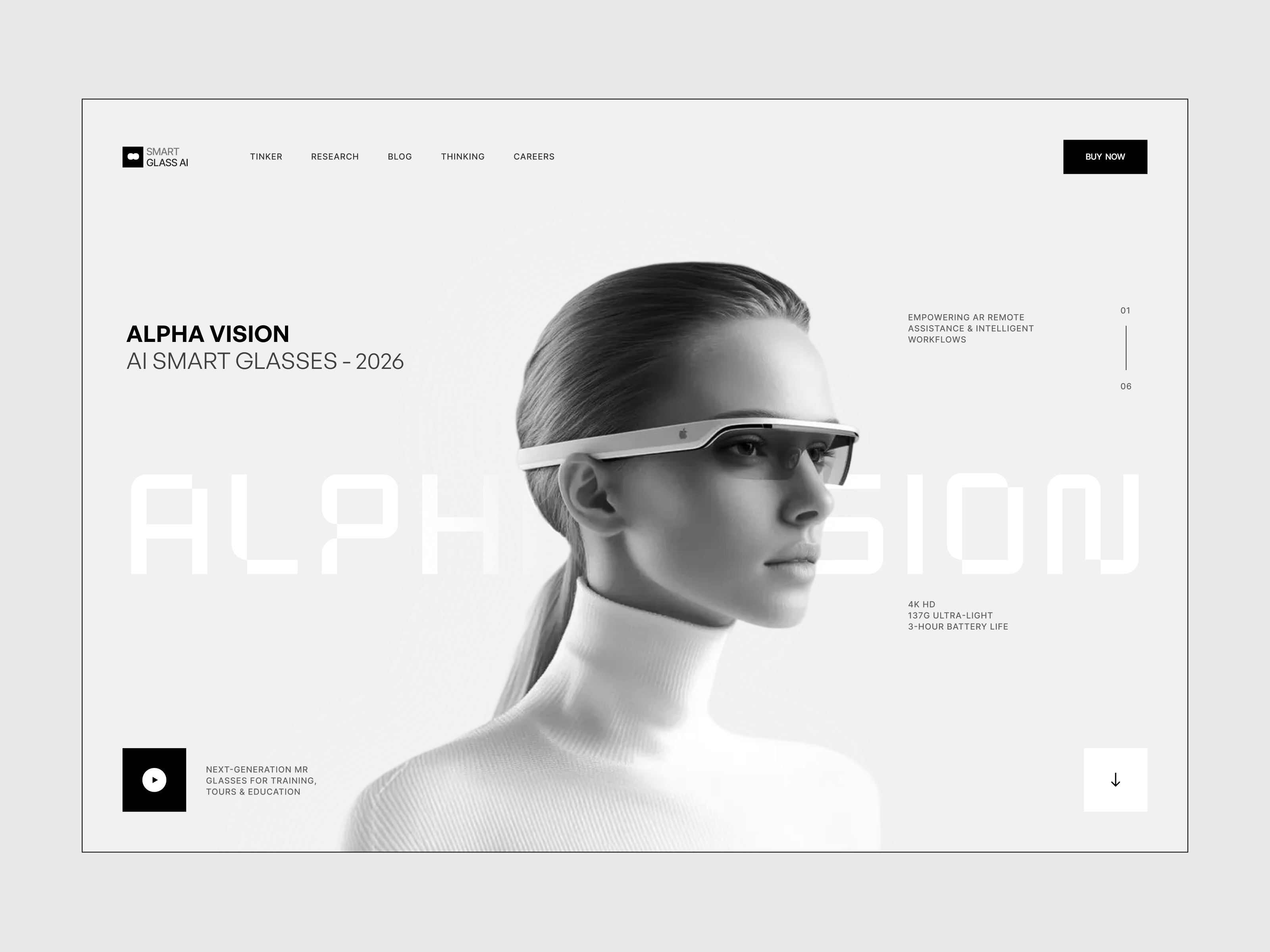 Smart Glass Products Website Design 3d animation ar glass graphic design home homepage interface landing landing page product smart ui web web design webpage website