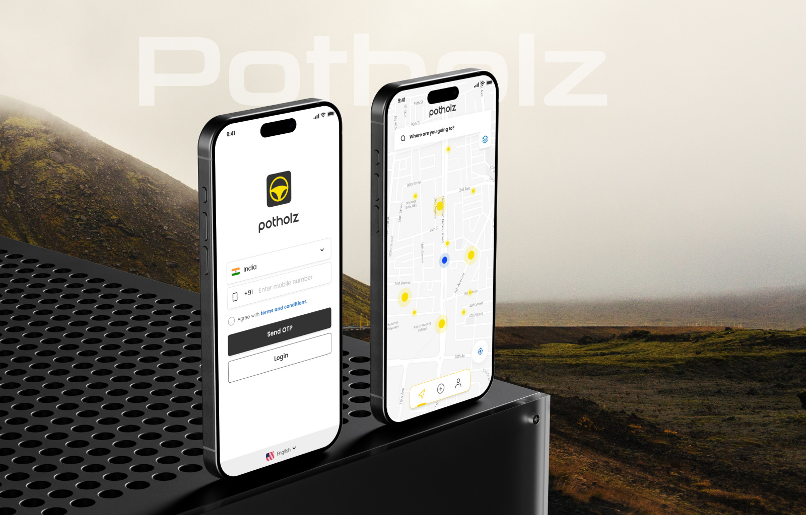 Potholz- Smart Road Navigator App graphic design ui