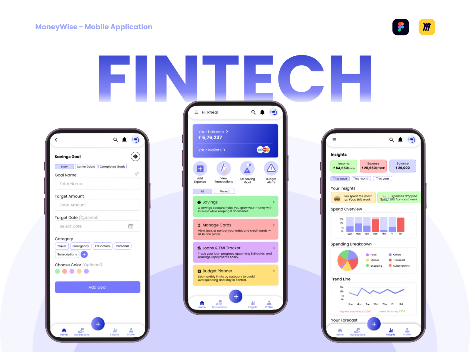 MoneyWise - A Fintech Application bank app banking budget emi expenditure expense tracker finance fintech investment loan mobile app money money management savings ui ui design uiux ux