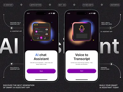 AI Assistant Mobile App UI Design ai assistant ai chat app ai experience app design chatbot ui conversation ui digital assistant mobile app design mobile app ui mobile ux modern ui design onboarding screens product design saas mobile app smart assistant voice assistant voice to text