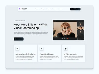 Video Conferencing Platform – SaaS Landing Page b2b saas business software collaboration software collaboration tool landing page online meeting tool saas saas landing page startup website tech startup video call app video conferencing video meeting virtual meetings web design website design