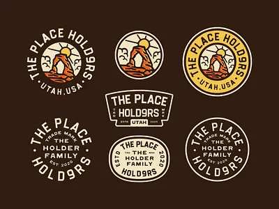 The Place Hold9rs Logo Badge Branding apparel arch badge branding campervan design enamel pin graphic design icon illustration logo national park nature outdoor patch simple typography utah vector vintage