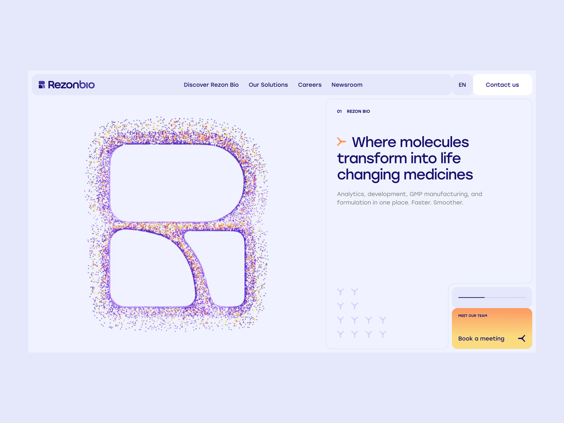 Rezonbio - Subpages cdmo cell clean design dna doctor drugs hero light medicine menu mobile modern pharma scroll technology ui ux vine website