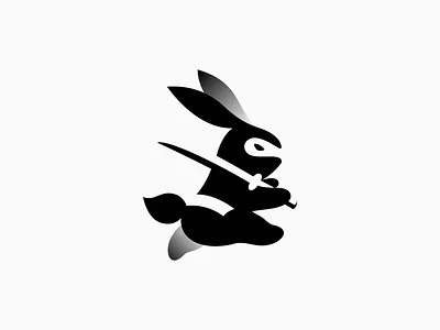 Ninja Rabbit Logo action animal asian asianart bunny character fantasy folklore hare illustration japanese jump katana martial ninja oriental rabbit samurai sword warrior