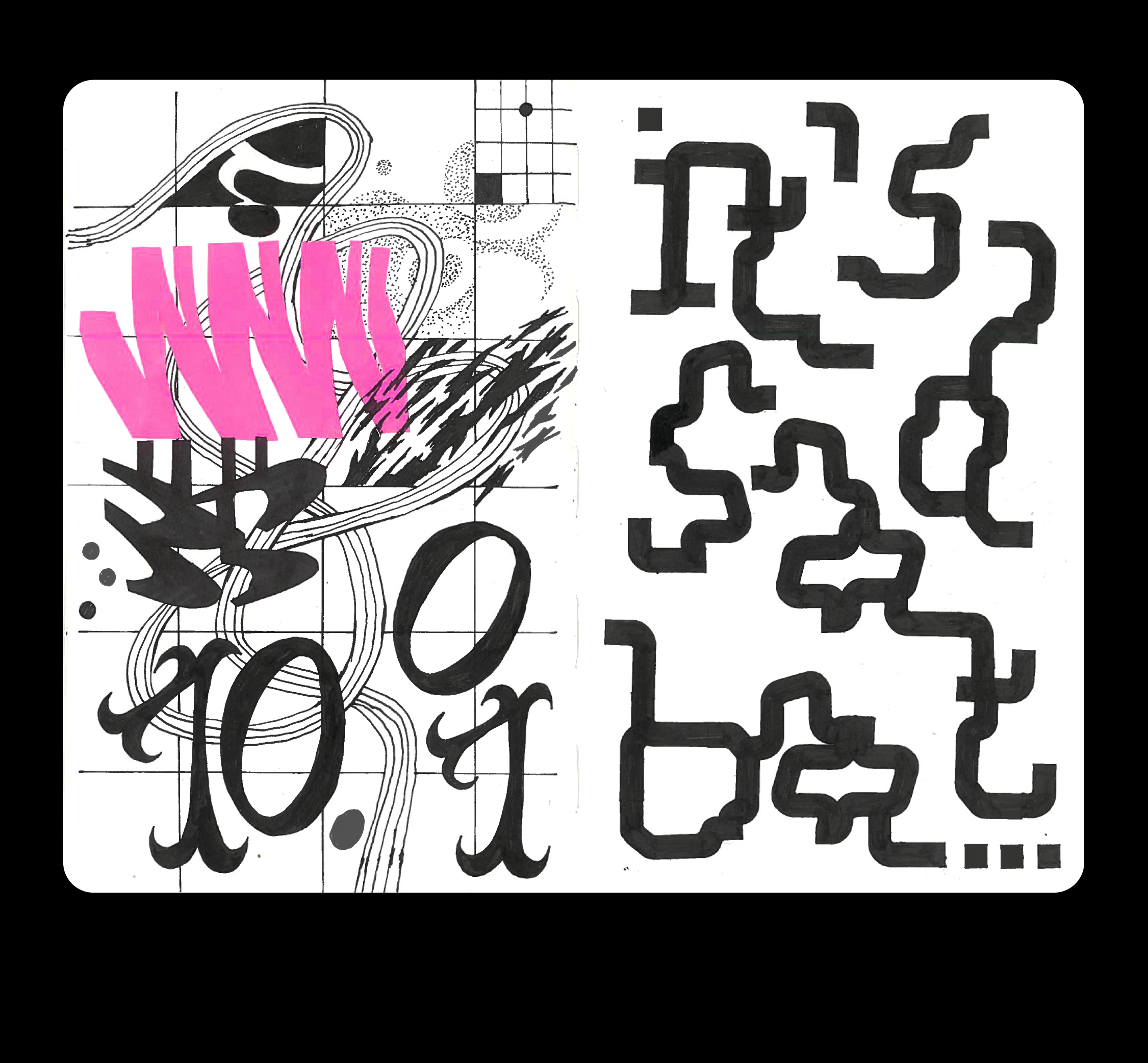 A spread from a sketchbook craft design graphic design illustration sketchbook typography