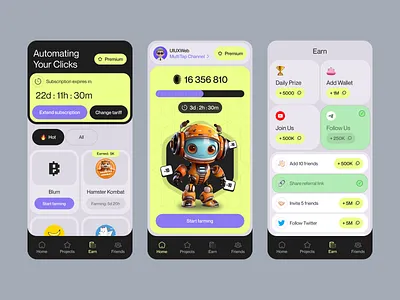 Telegram Mini App — Crypto Auto Clicker bot ui crypto dashboard farming fintech game ui mini app mobile app tap to earn telegram app ui design web3