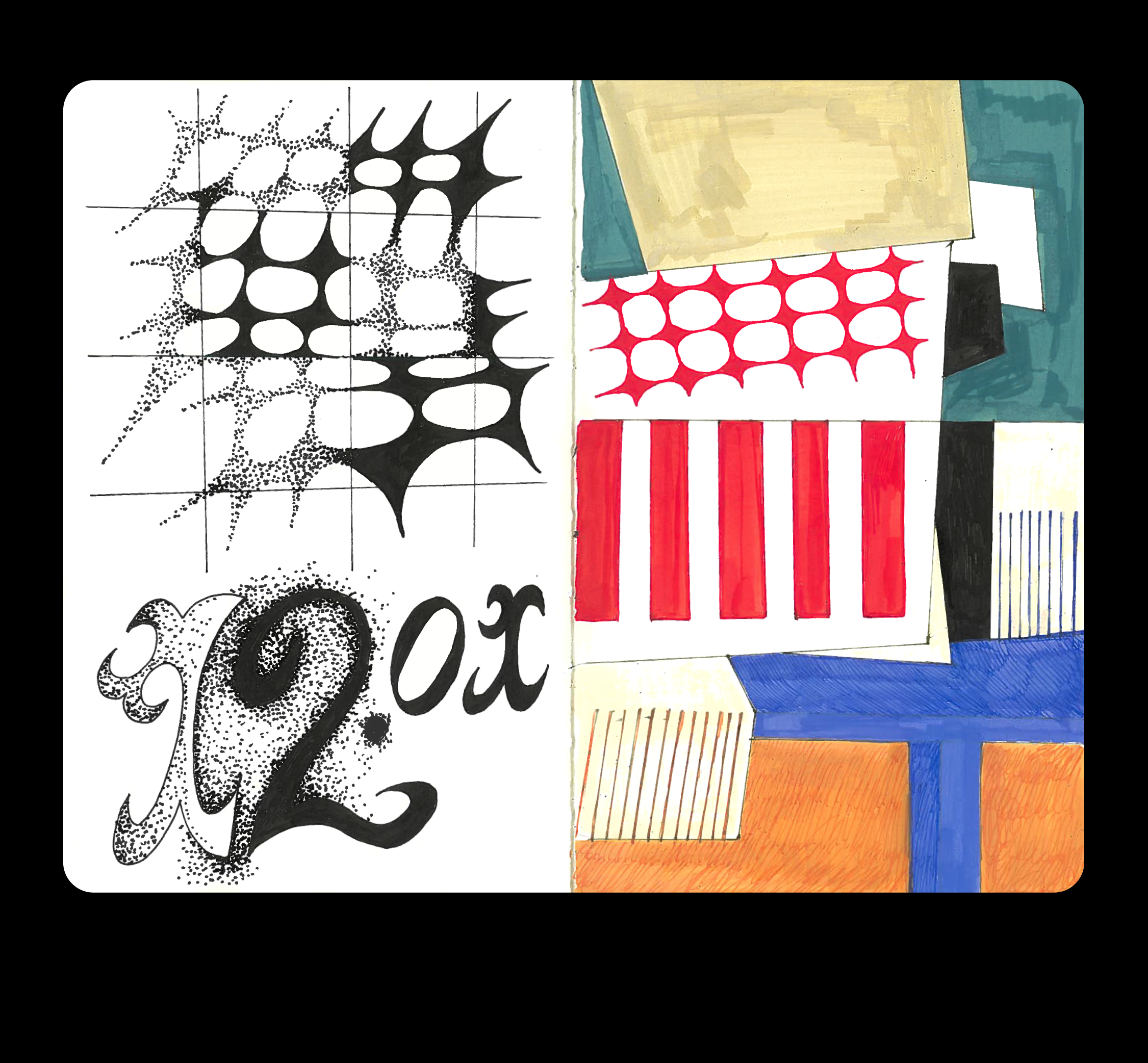 A spread from a sketchbook craft design graphic design illustration sketchbook typography