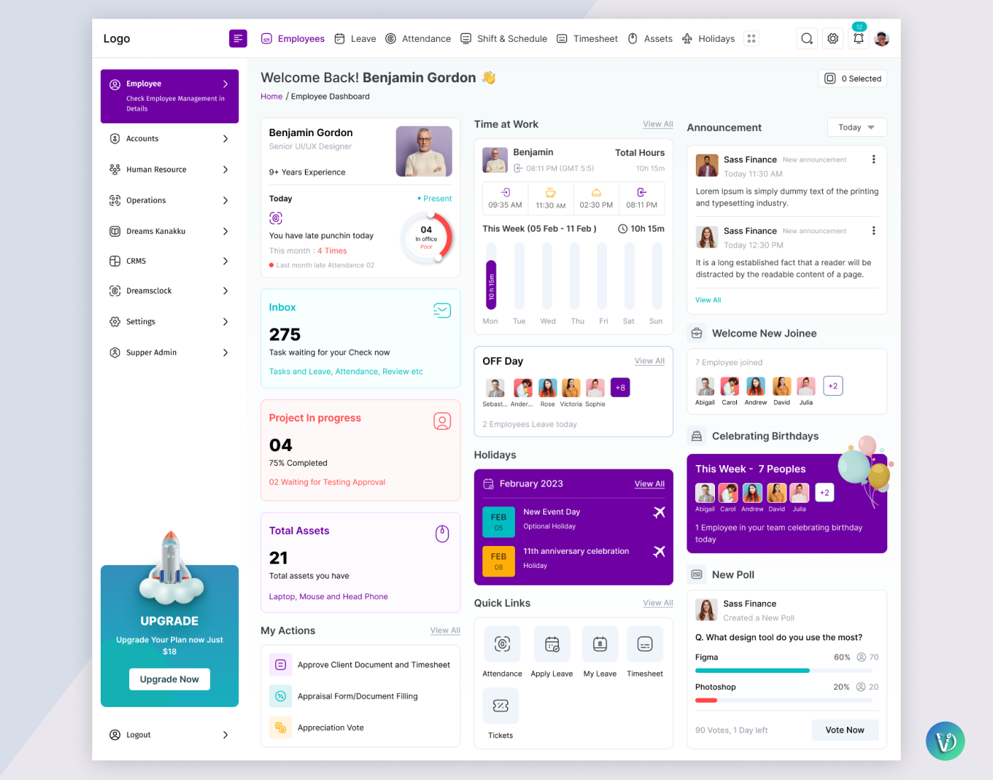 Employee Management System Admin Dashboard UI Design admin adminpanel analytics dashboard chartandgrapgh crm dashboard employee management employee software enterprise ui erp admin figmadesign hr dashboard hr management hrms inventory management payroll software saas dashboard ui uiux web app design