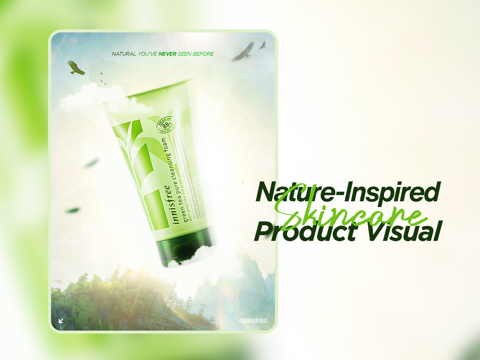 Green Tea Cleanser – Natural Skincare Product Design 3d 3d art advertising ahmed rahul ahmedsky beauty branding cosmetic graphic design green tea mockup nature packaging design product design product shot product visualization render skincare social media post visual design