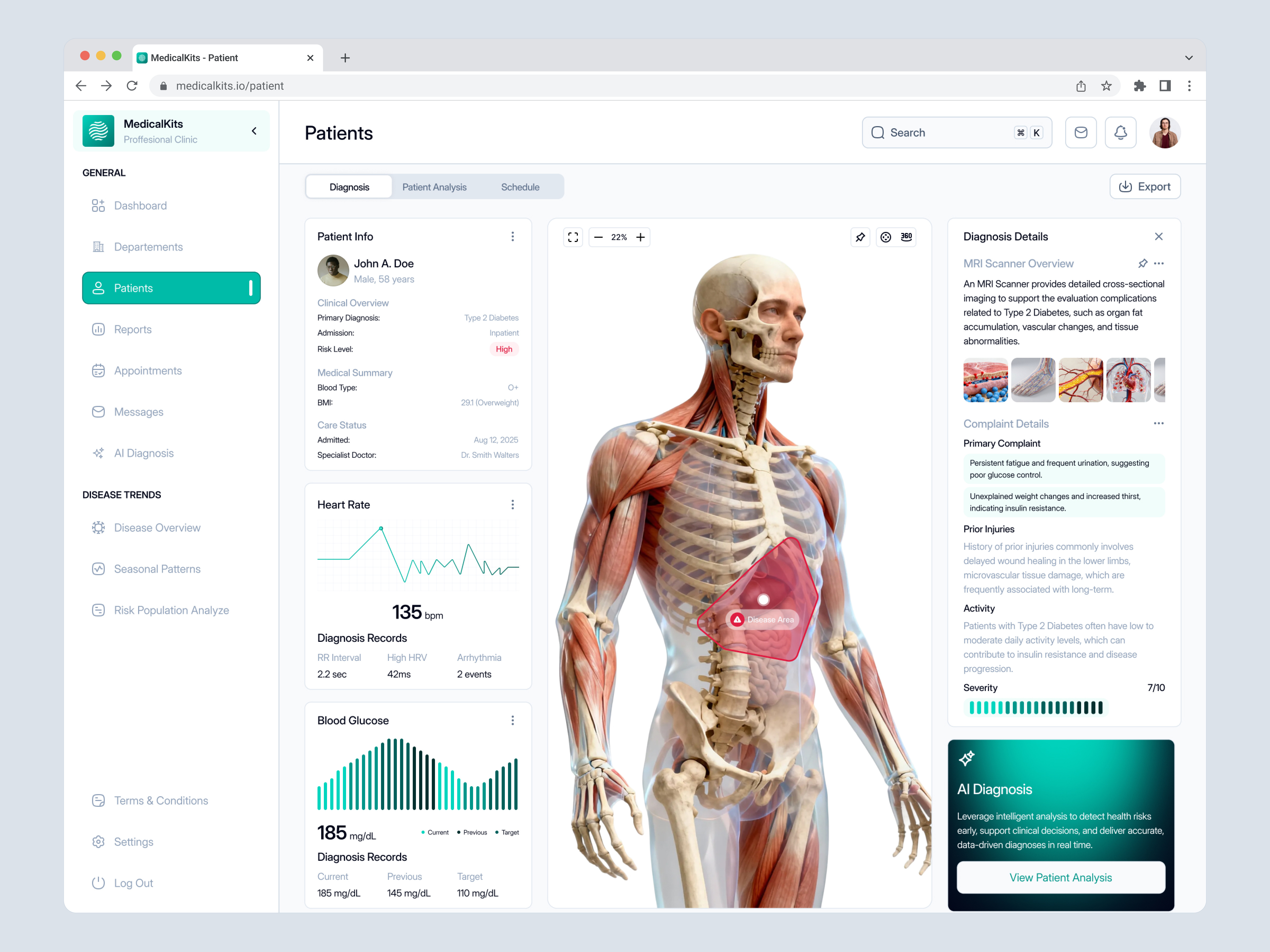 AI Healthcare Patient Dashboard ai ai patient dashboard design healthcare healthcare dashboard hospital medical medical chechup medical dahsboard minimal modern ui ui design ux design website
