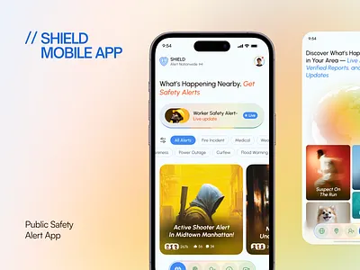 Shield – Real Time Public Safety Alert Mobile App UI UX Design alert system app design app interface app ui design emergency alert app fintech ui health safety ios app design location based app mobile app mobile app design modern ui panze panze studio public safety app safety app ui ui design uiux design