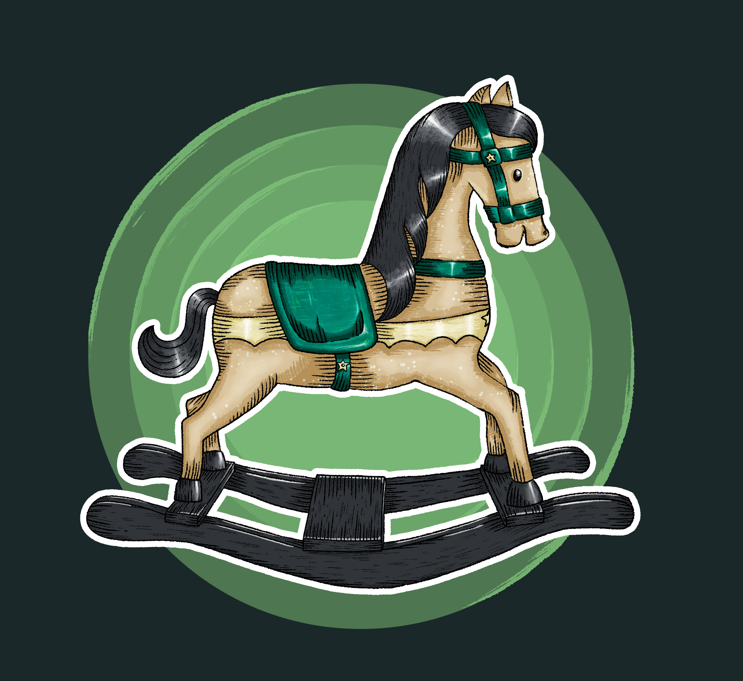 Rocking Horse book design book illustration childrens book illustration digital illustration graphic design green horse illustration illustrator rocking horse textures vintage