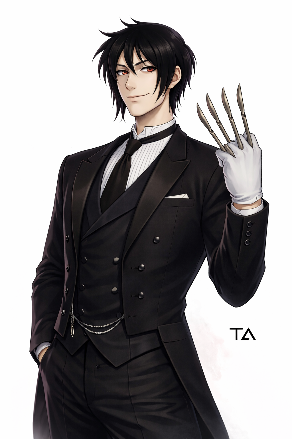 Poise of a Shadow anime art art direction black suit character design clean illustration concept art creative art dark aesthetic dark character digital illustration elegant design fantasy character illustration minimal design modern anime moody art original character portrait illustration stylish character visual storytelling