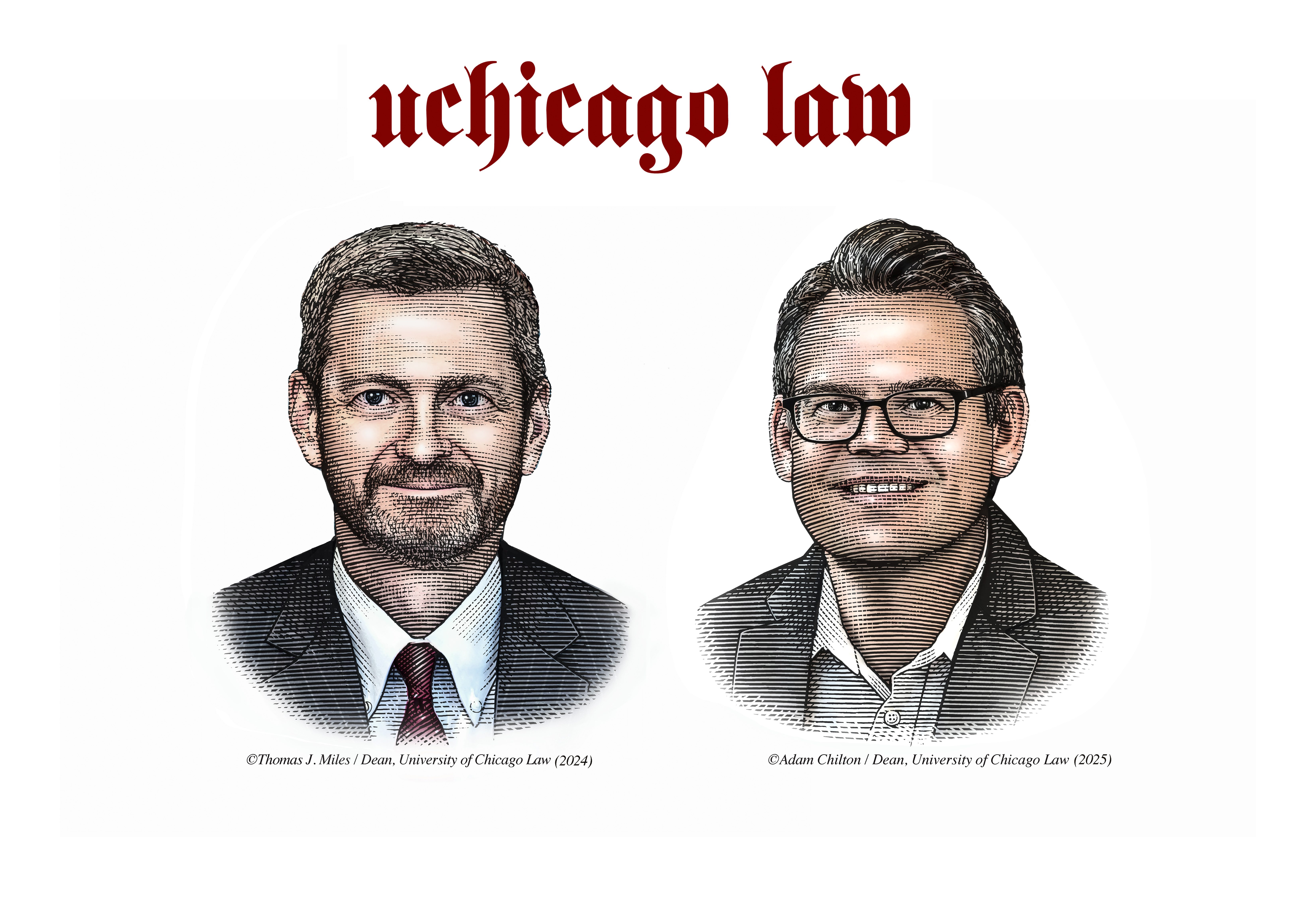 University of Chicago Law School Dean Portraits by Steven Noble artwork branding design engraving etching illustration line art portraits portraiture scratchboard steven noble woodcut