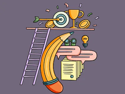 Ladder to success 2d abstract cartoon documents editorial education idea illustration ladder pencil price procreate speech success ui winner