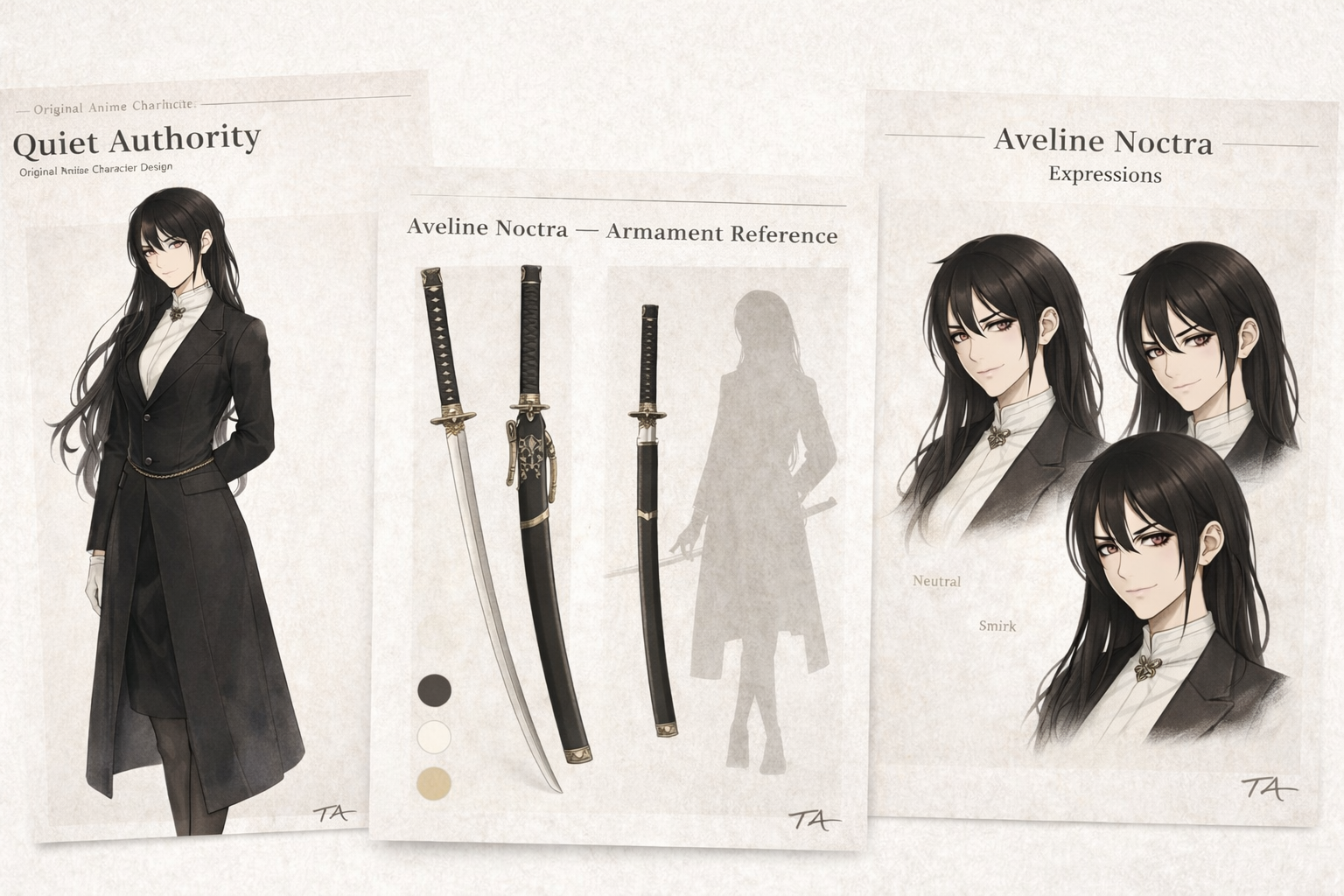 Quiet Authority — Ref Sheet anime style art direction character design concept art design sheet illustration oc design original character reference sheet storytelling visual development worldbuilding