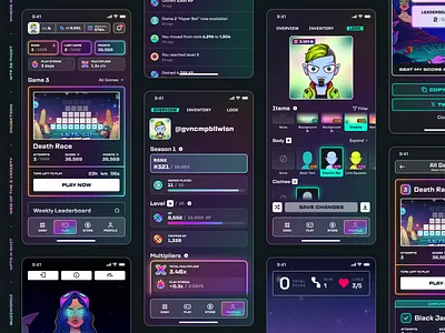 Mobile views for an Web3 NFT game. button colorful game gradient mobile nft ui web3