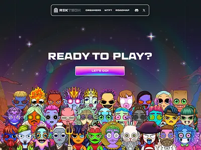 Footer —Ready to play? button colorful footer illustration nft rainbow sparkles sticky nav website