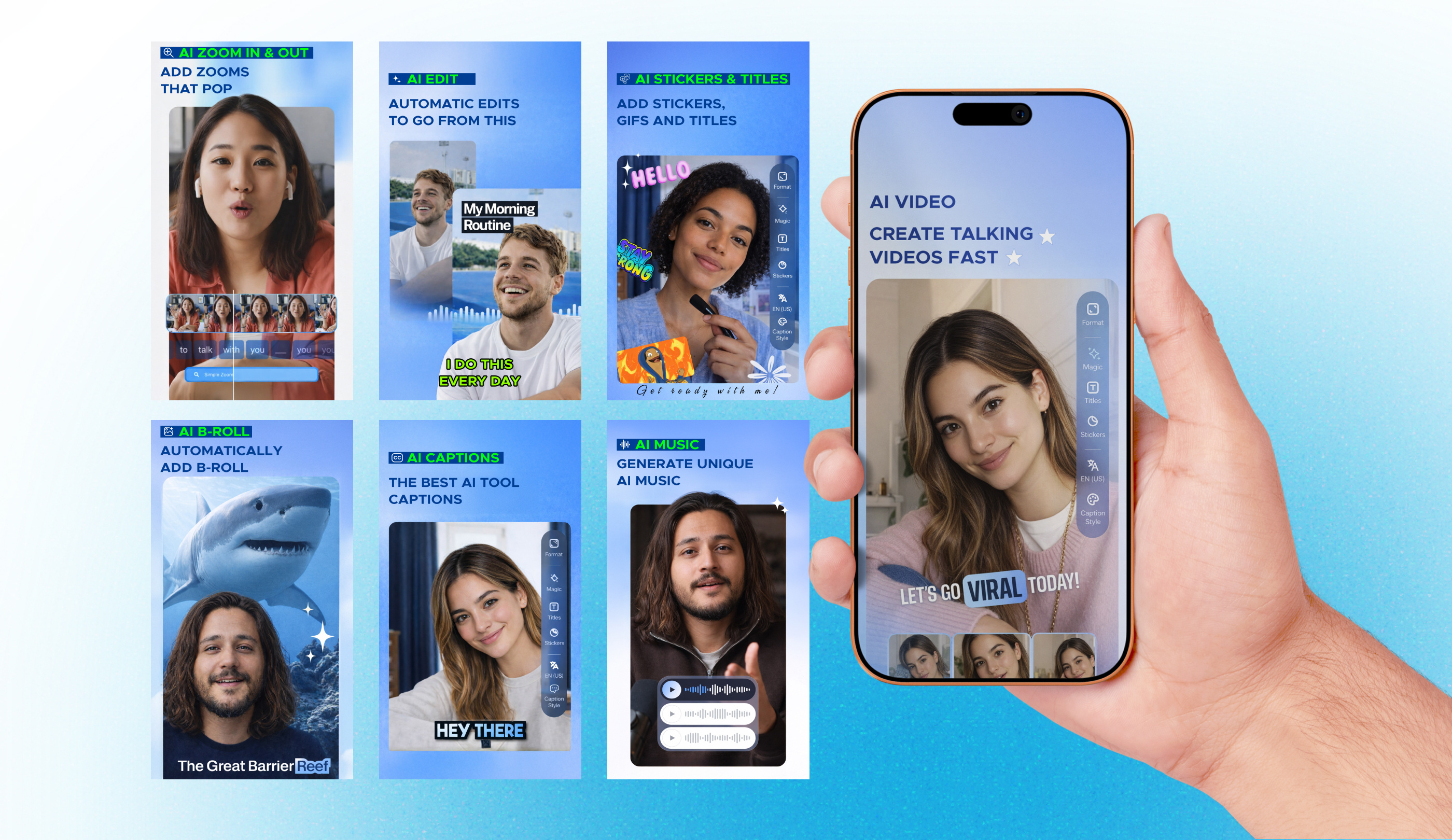 AI Video Editing App UI Screenshots app branding graphic design motion graphics ui uiux