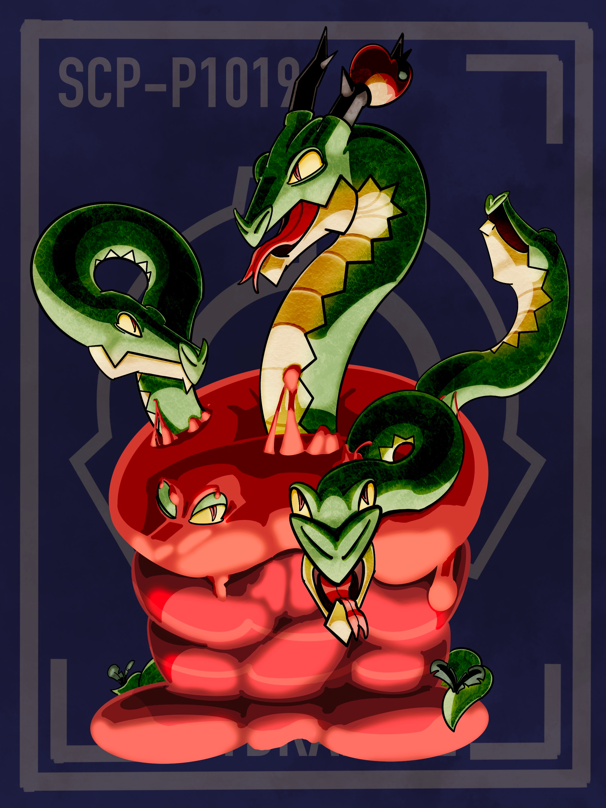 SCP-P1019 apple character design comic cryptid dragon grass hydra illustration pokémon™ procreate scp