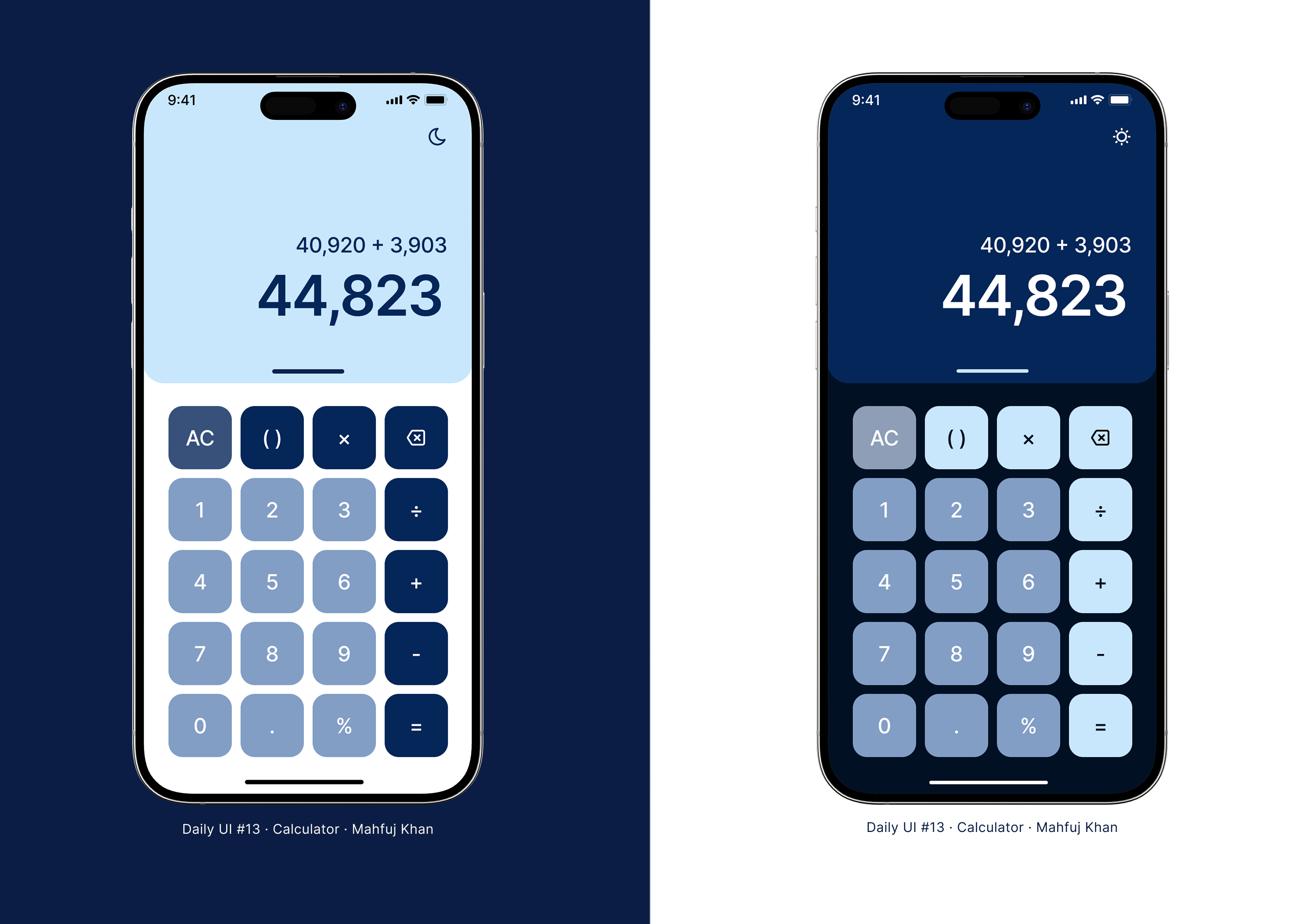 Daily UI #13 — Calculator App app design calculator app dailyui dark mode figma interface light mode minimal mobile ui uidesign utility app ux design