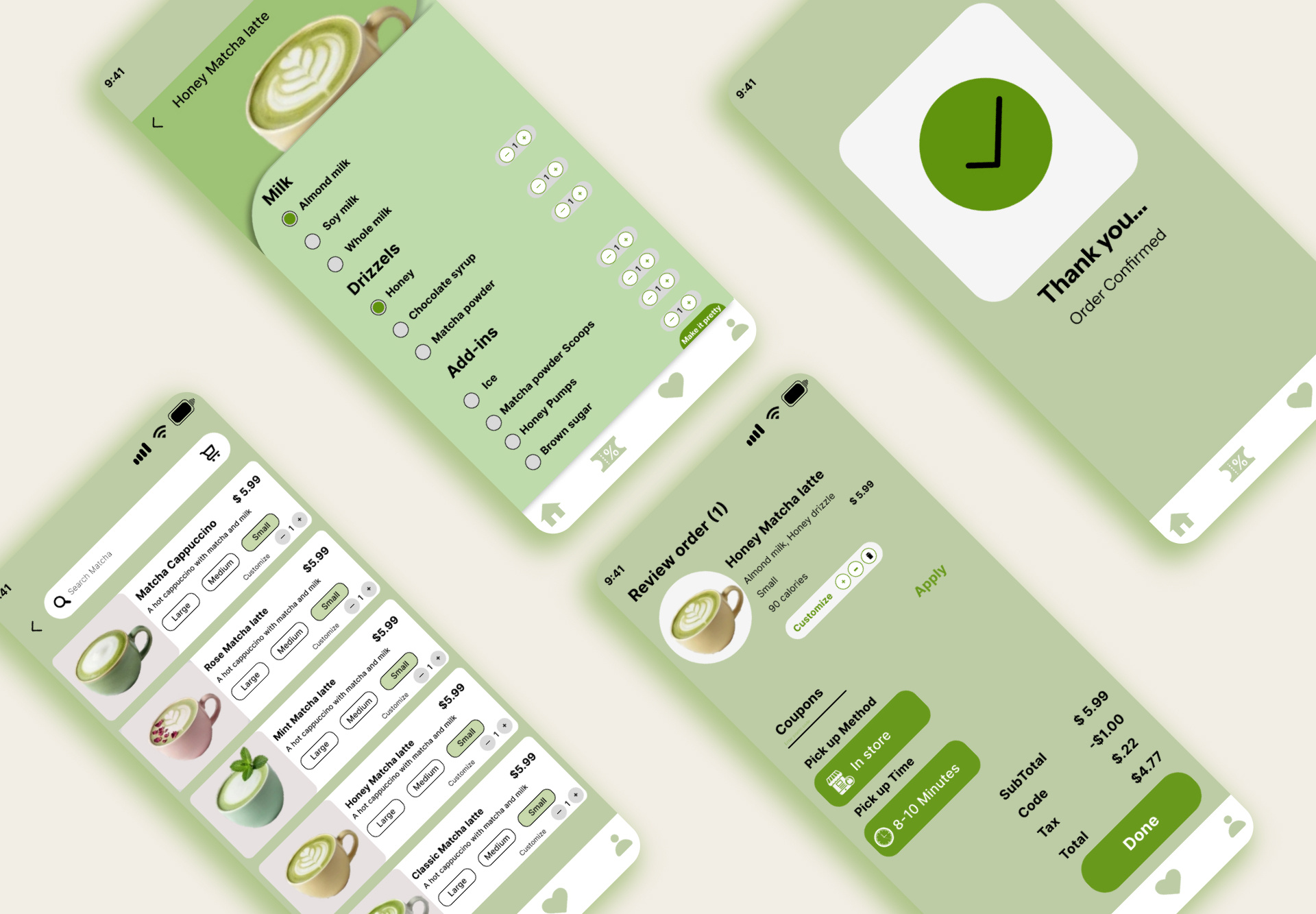 Love Matcha - Calm Ordering Experience appdesign calmdesign design figma genzui green haveabreakhaveamatcha ui uxdesign