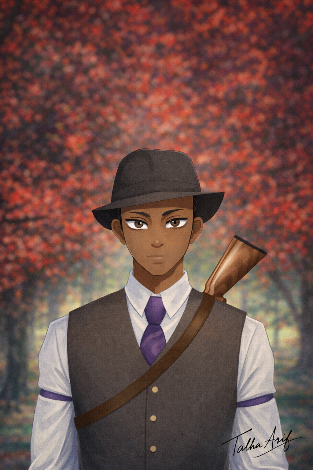 The Quiet Marksman autumn mood character design character illustration concept art digital illustration digital painting fantasy character portrait illustration semi realistic stylized art