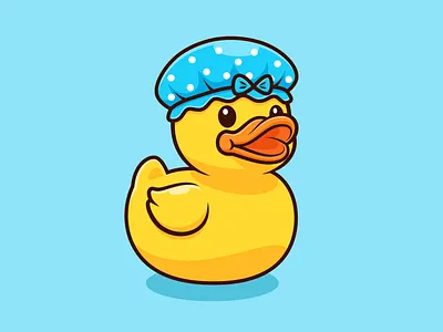 Duck🦆 animal bird branding bubble cartoon character cute doodle duck flat hat icon illustration logo nature shower shower cap yellow