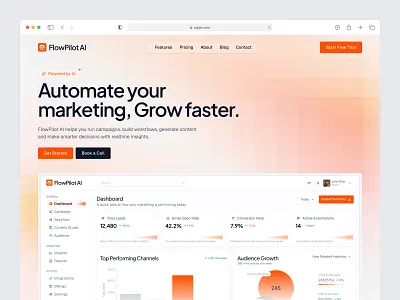 SaaS Landing Page - Marketing Analytics ai ai dashboard ai powered dashboard data visualization landing page marketing analytics marketing management dashboard modern landing page performance analytics product design saas saas landing page saas landing page design saas website saas website design uiux website