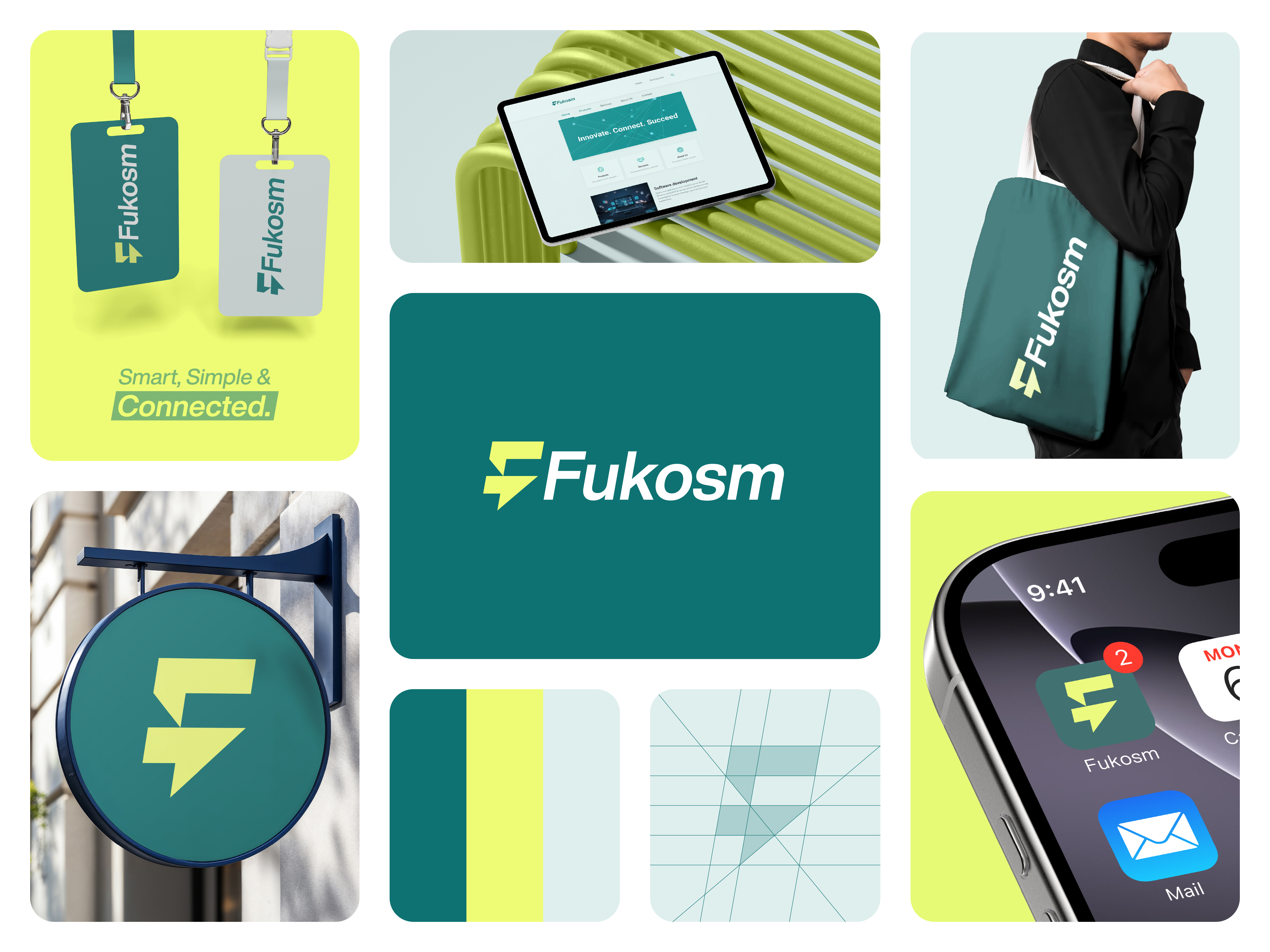 Fukosm | Smart, Simple & Connected Brand Identity brand identity branding logo logo design print design product design smtech24 tech branding tech business tech logo technology visual identity visualization