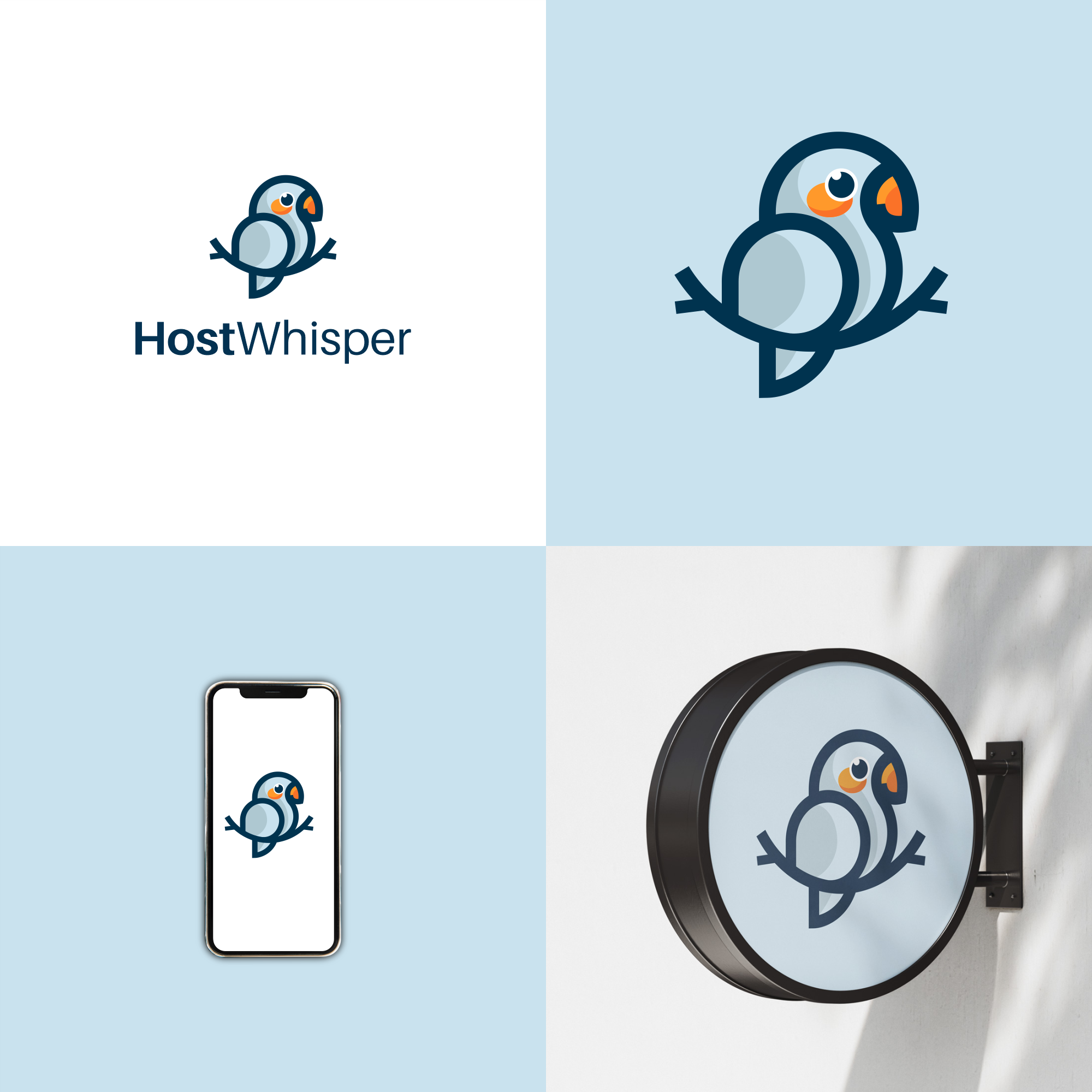 HostWhisper Logo Design 🐦 brand design branding design graphic design illustration logo motion graphics stationery vector
