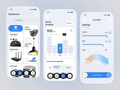 Smart Home Mobile App UI app design condition connected devices dashboard design figma futuristic home automation illustration interface ios iot mobile app mobile app design mobile ui modern product design smart home smart house ui ux