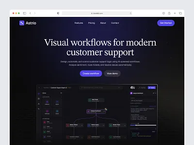 SaaS Website ai customer support ai workflow automation customer support customer support saas dark mode dashboard landing page design product design saas saas landing page saas website saas website design support automation web app
